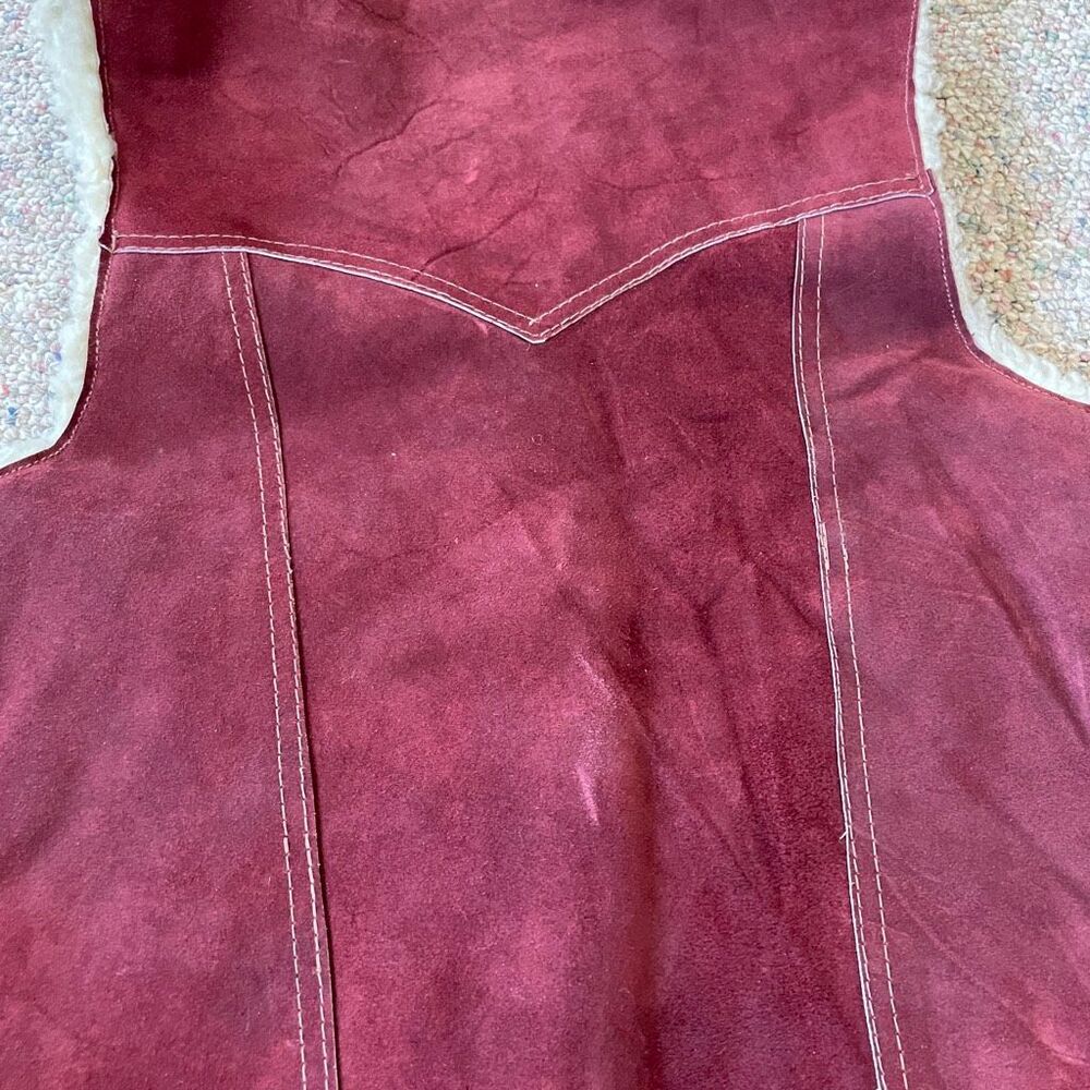 Vintage Western Suede Leather Vest Sherpa-Lined Red Leather - Picture 6 of 8